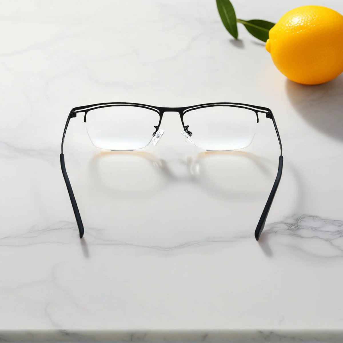 VoyueLens Matte Black titanium semi-rim eyeglasses back view