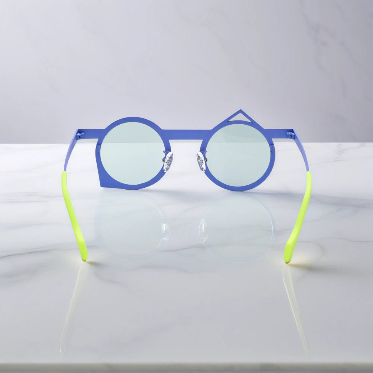 Rear angle of VoyueLens VL185801 Midnight Neon artistic glasses, lightweight and prescription-ready.