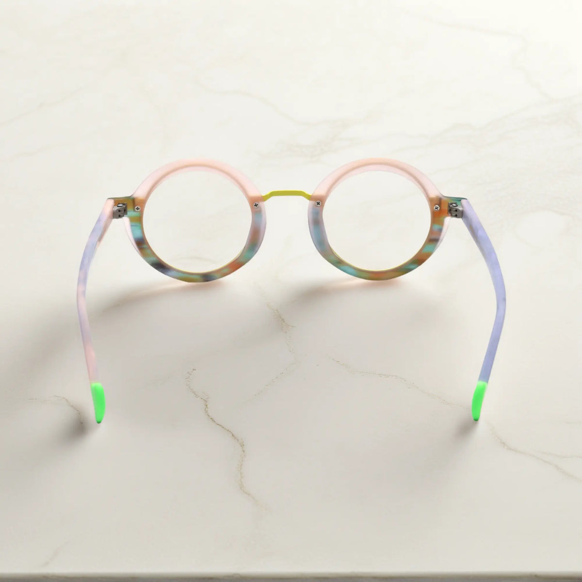 Rear view of VoyueLens Chromatic Orbit in Lilac Bloom emphasizing frame structure and comfort-fit build.