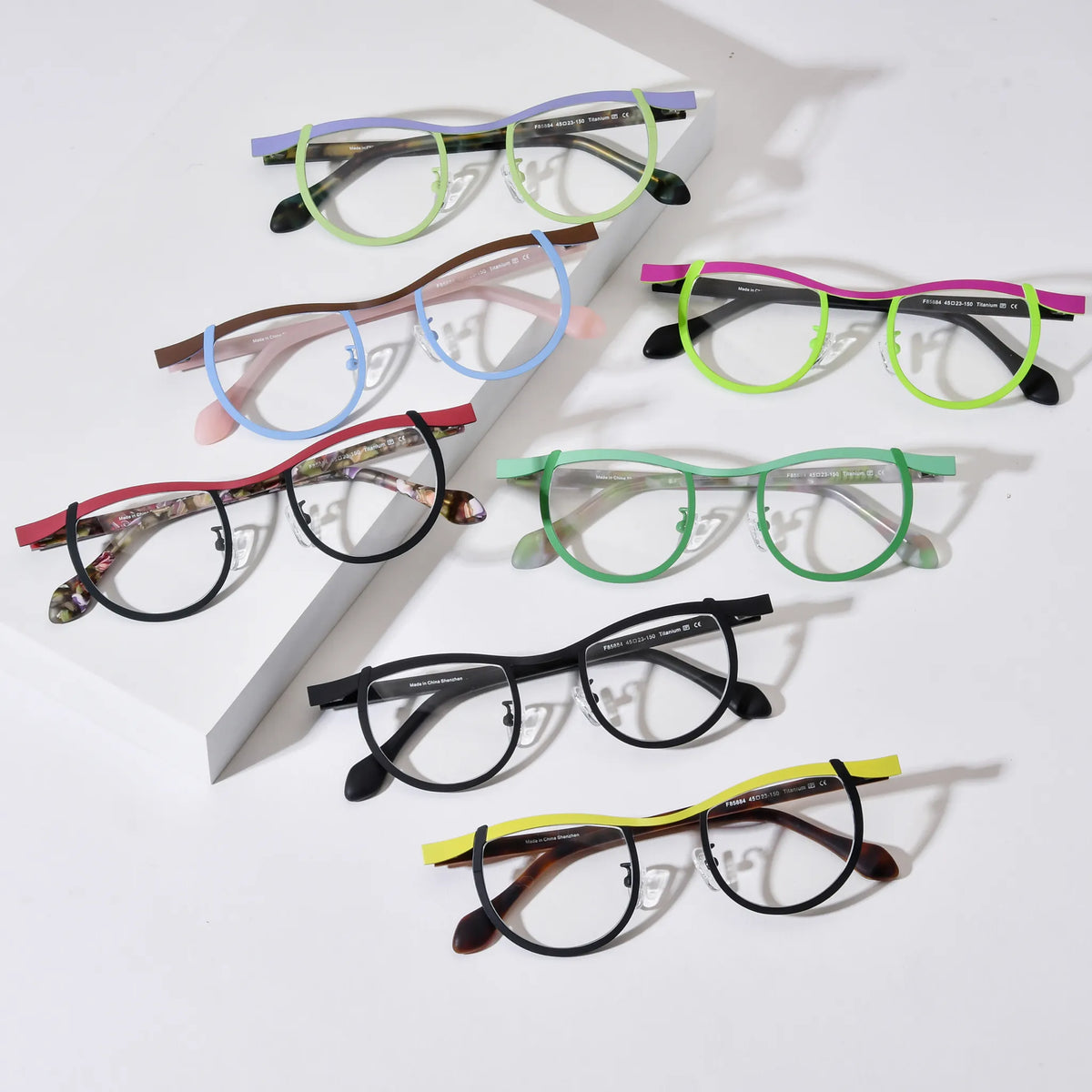 Barledear color-block butterfly titanium eyeglasses collection group image showing all available color variants