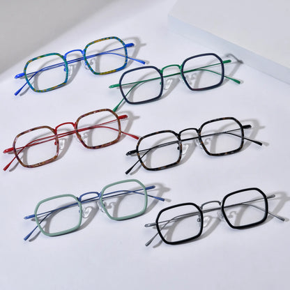 Barledear eyeglasses collection group image showing all available geometric acetate titanium color variants