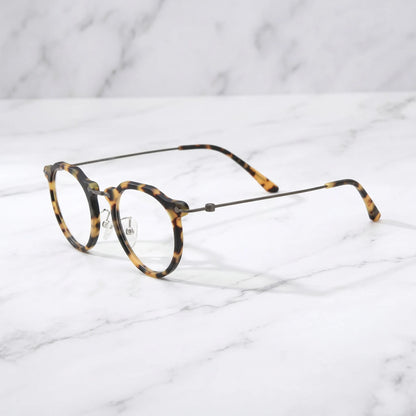 Barledear Amber Leopard eyeglasses angled side view showing slim wire temples adjustable nose pads and bridge detail