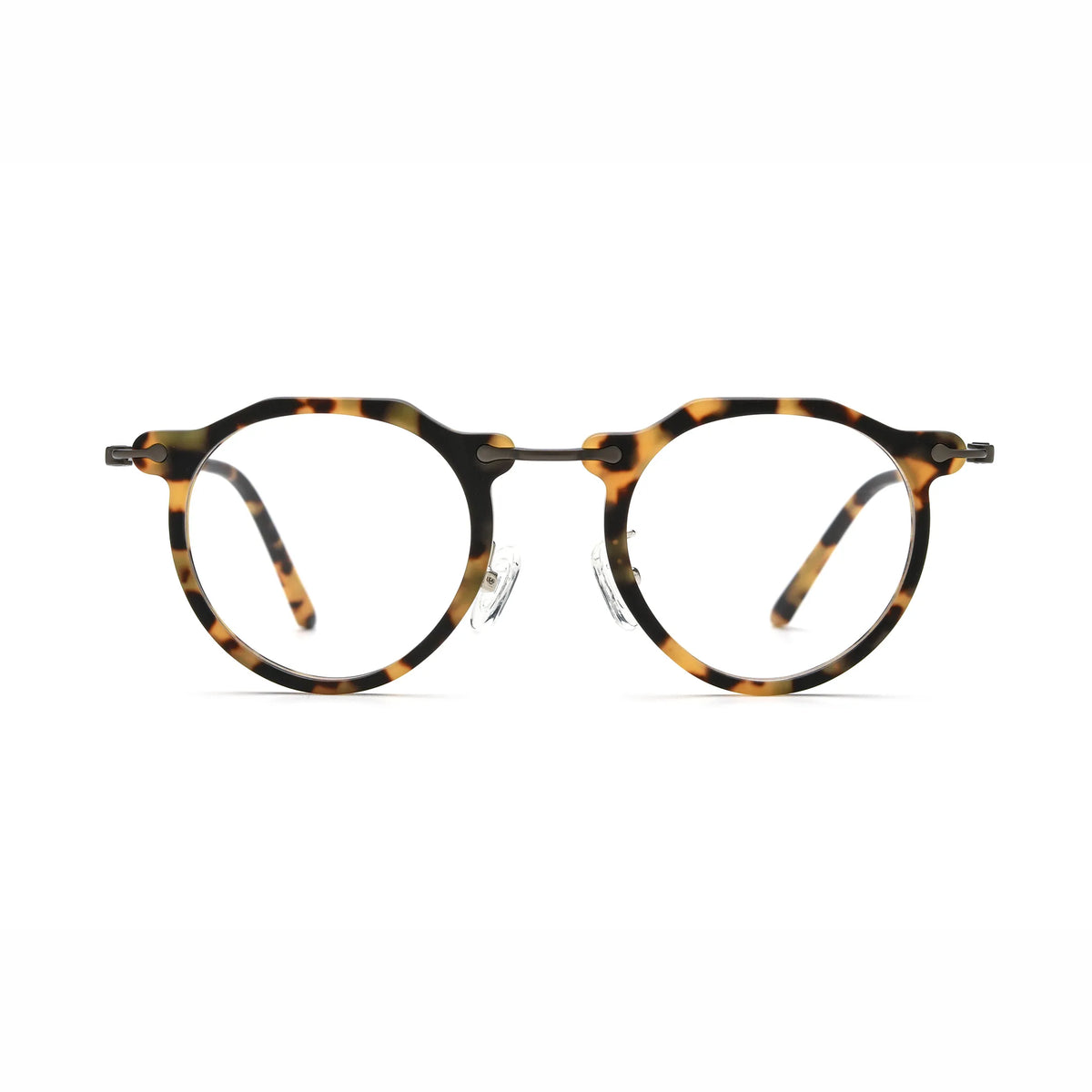 Barledear Amber Leopard eyeglasses front view with lightweight retro oval acetate metal full-rim frame