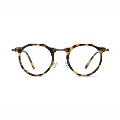 Barledear Amber Leopard eyeglasses front view with lightweight retro oval acetate metal full-rim frame