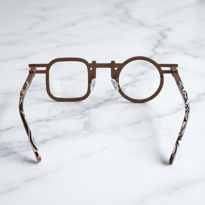 Barledear Amber Mosaic Brown eyeglasses back view showing temple shape, bridge detail, and full-rim frame structure