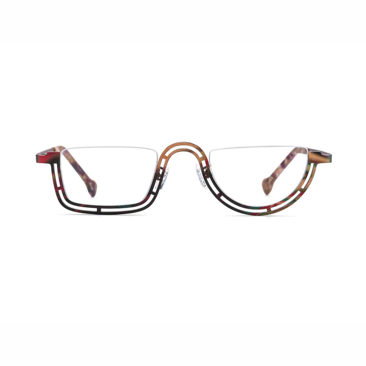 Barledear Amber Mosaic Brown eyeglasses front view with lightweight geometric titanium semi-rim frame