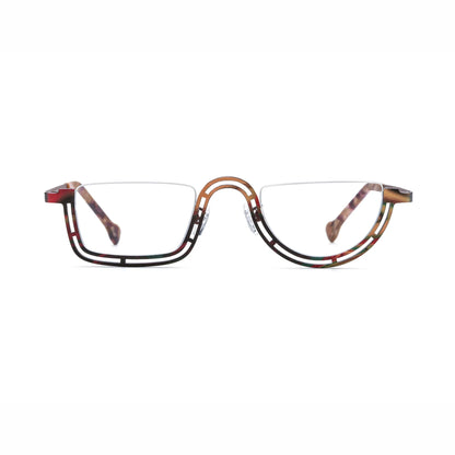 Barledear Amber Mosaic Brown eyeglasses front view with lightweight geometric titanium semi-rim frame