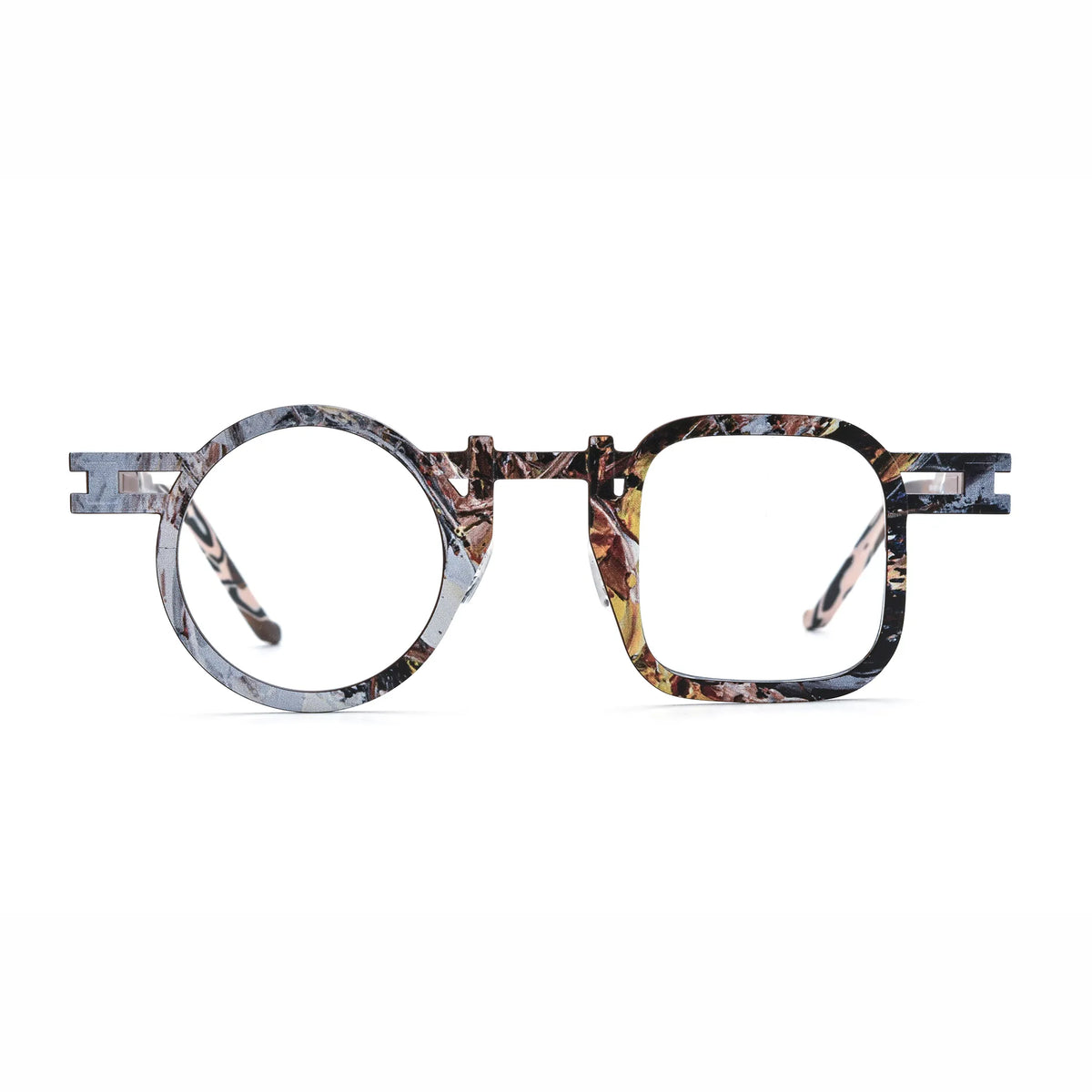 Barledear Amber Mosaic Brown eyeglasses front view with asymmetric round-square pure titanium full-rim frame