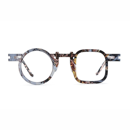 Barledear Amber Mosaic Brown eyeglasses front view with asymmetric round-square pure titanium full-rim frame