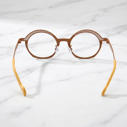Barledear Amber Mosaic eyeglasses back view showing comfortable nose pads, slim temple construction, and prescription-ready frame structure