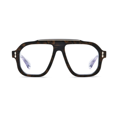 Barledear Amber Tortoise square aviator acetate eyeglasses front view with rich brown tortoise pattern and silver-tone brow accent