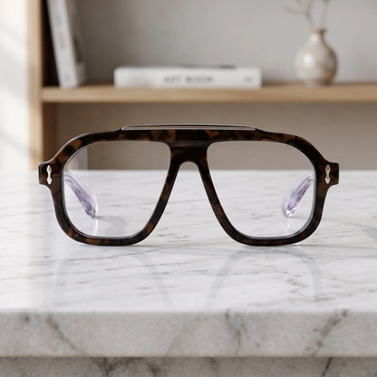 Barledear Amber Tortoise square aviator eyeglasses displayed in a clean lifestyle front view with polished brown acetate pattern