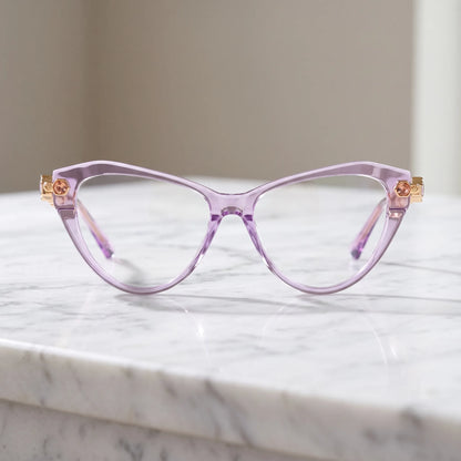 Barledear Amethyst Crystal cat-eye eyeglasses shown in a clean lifestyle front display with multicolor crystal-accent temples