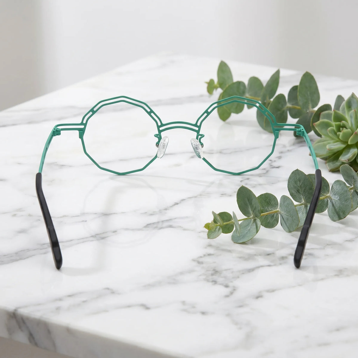 Barledear Aqua Mosaic eyeglasses back view showing temple shape and full-rim frame structure