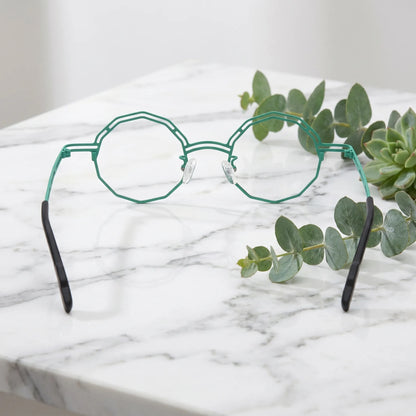Barledear Aqua Mosaic eyeglasses back view showing temple shape and full-rim frame structure