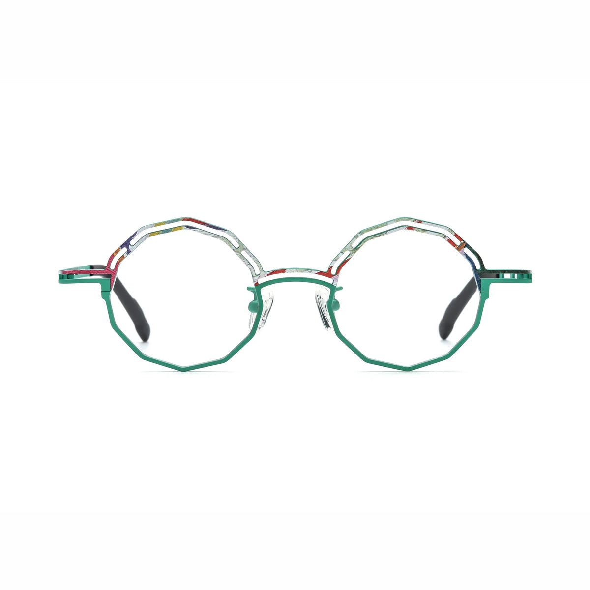 Barledear Aqua Mosaic eyeglasses front view with lightweight octagonal pure titanium frame