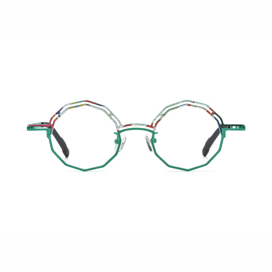 Barledear Aqua Mosaic eyeglasses front view with lightweight octagonal pure titanium frame