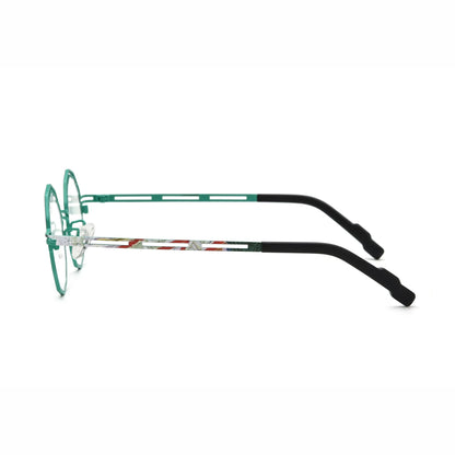 Barledear Aqua Mosaic eyeglasses angled side view showing slim cutout temples and bridge detail