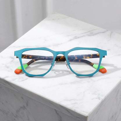 Barledear Aqua Tortoise eyeglasses folded display showing patterned temples and colorful temple tip design