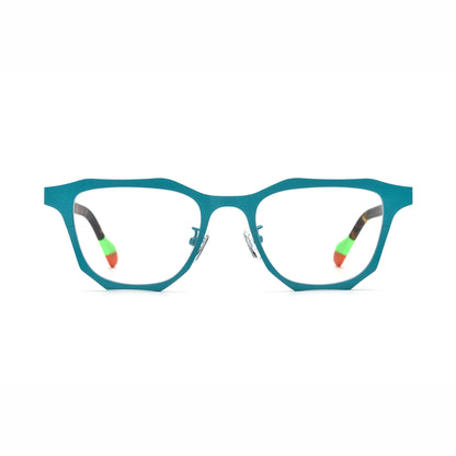 Barledear Aqua Tortoise eyeglasses front view with lightweight geometric titanium square frame and color-block temple tips