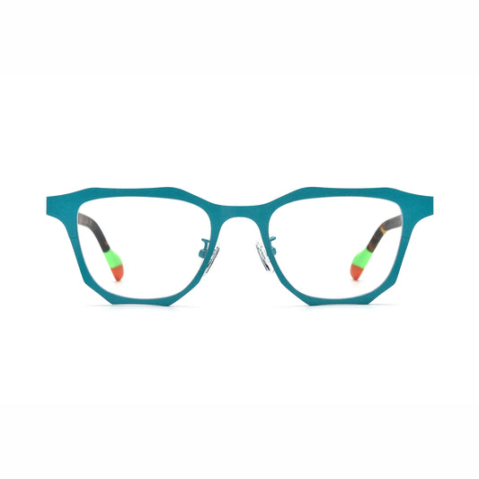 Barledear Aqua Tortoise eyeglasses front view with lightweight geometric titanium square frame and color-block temple tips
