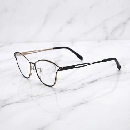 Barledear Champagne Noir eyeglasses angled side view showing slim cutout temples and adjustable nose pads
