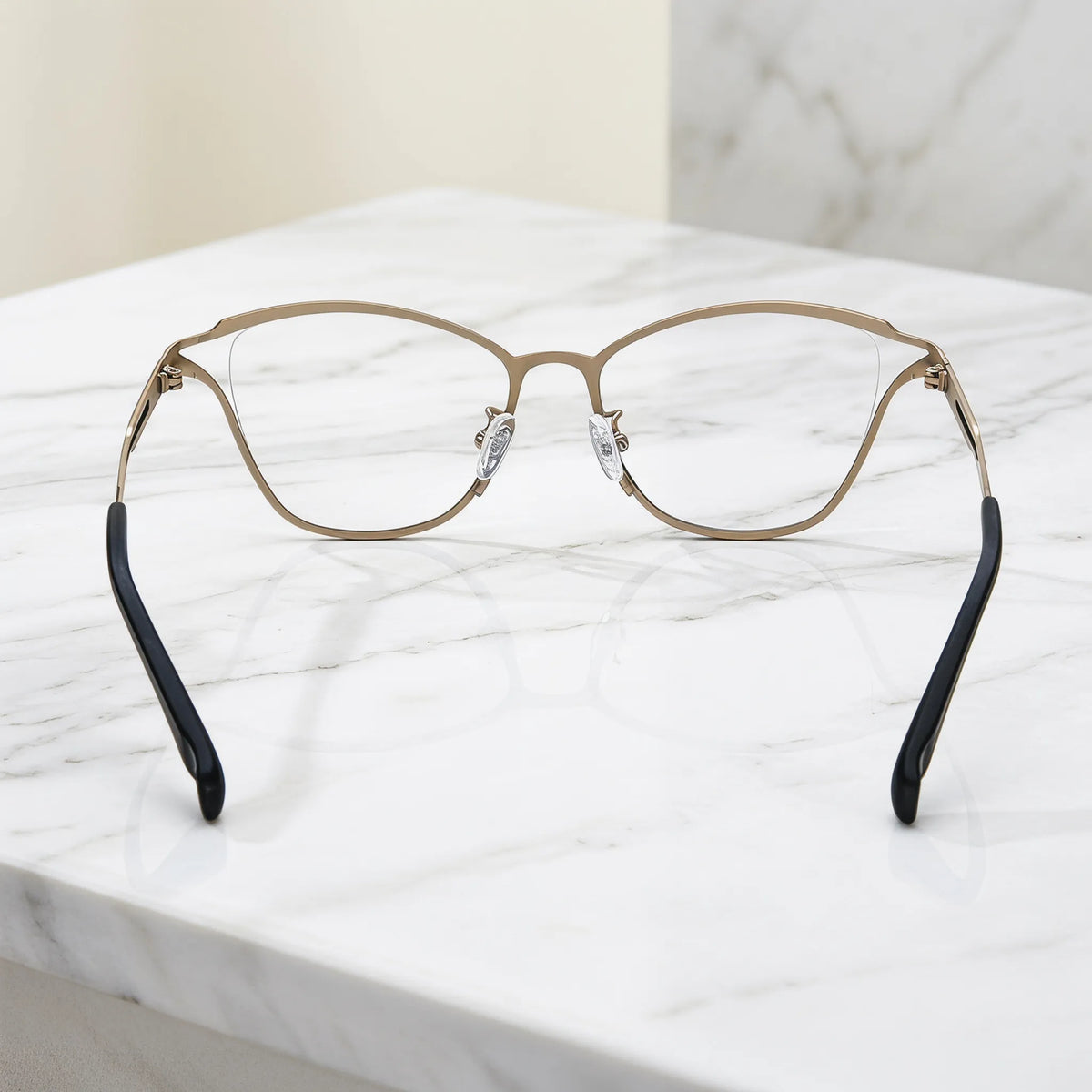 Barledear Champagne Noir eyeglasses back view showing full-rim frame structure, temple shape, and silicone nose pads