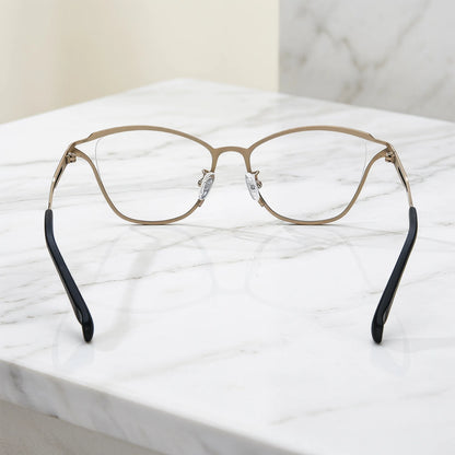 Barledear Champagne Noir eyeglasses back view showing full-rim frame structure, temple shape, and silicone nose pads