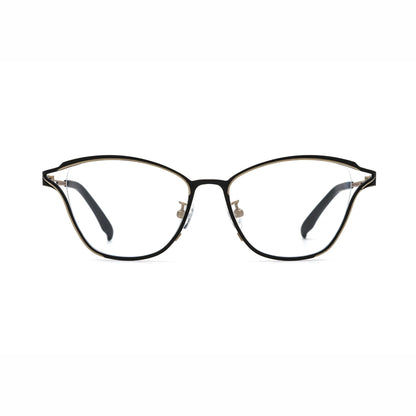 Barledear Champagne Noir eyeglasses front view with lightweight pure titanium butterfly cat-eye full-rim frame