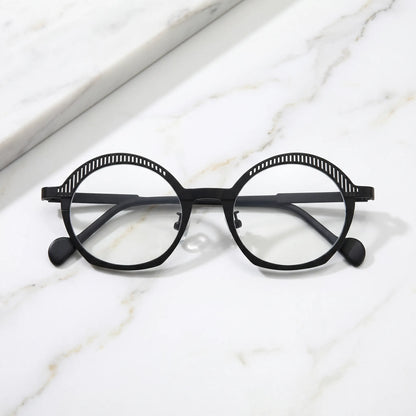 Barledear Charcoal Black eyeglasses folded display showing slim black titanium temples, clear nose pads, and lightweight full-rim design