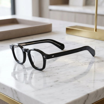 Barledear Charcoal Noir eyeglasses angled side view showing glossy acetate temples and bridge detail