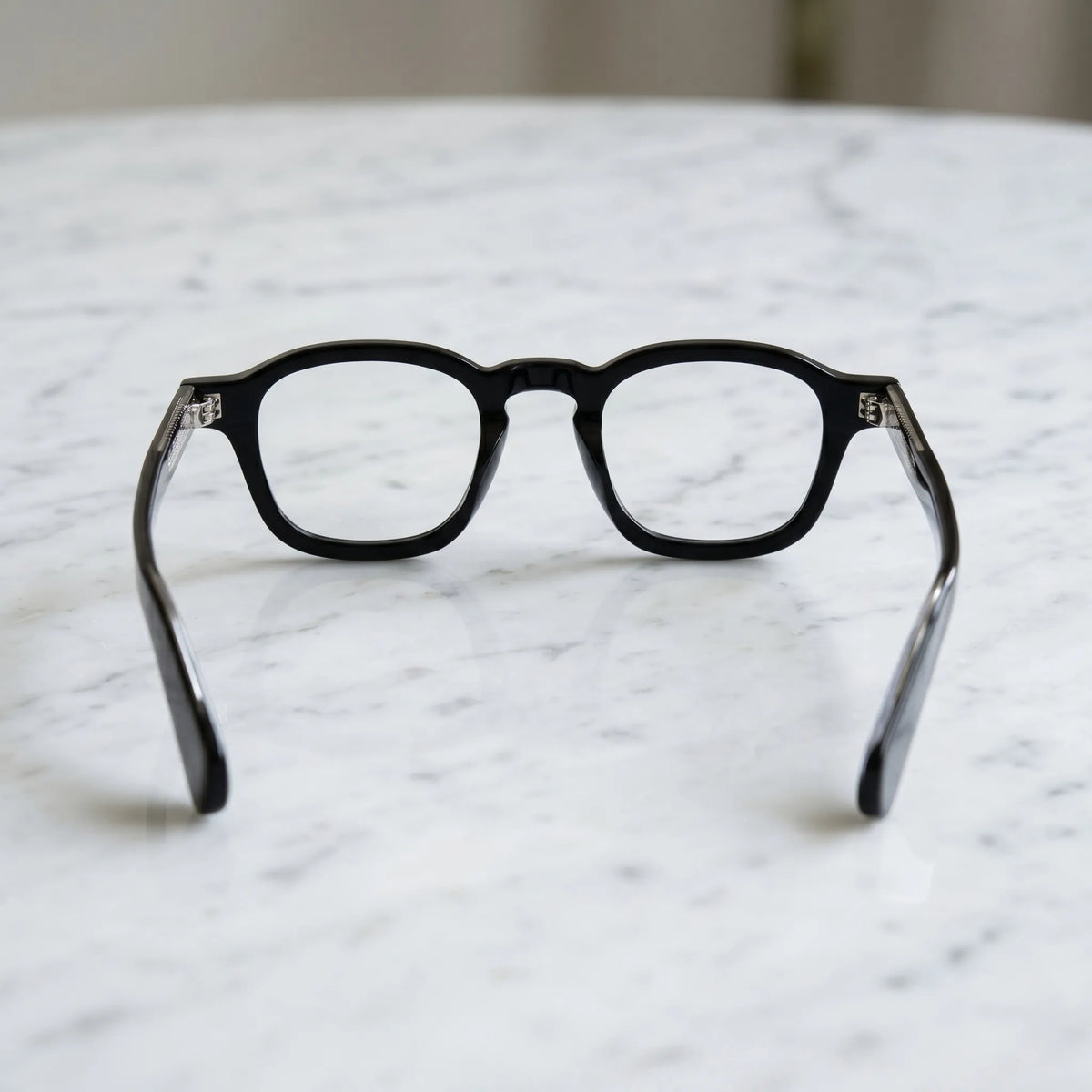 Barledear Charcoal Noir eyeglasses back view showing integrated nose pads, temple shape, and full-rim frame structure