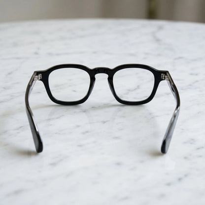 Barledear Charcoal Noir eyeglasses back view showing integrated nose pads, temple shape, and full-rim frame structure