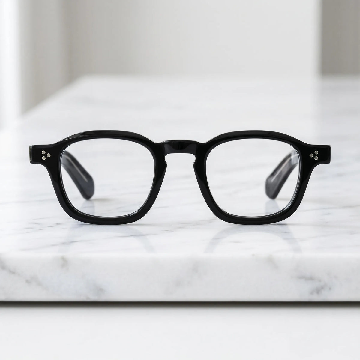 Barledear Charcoal Noir eyeglasses shown in a clean lifestyle front view with classic black square acetate styling