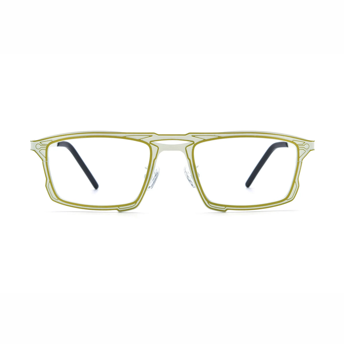 Barledear Citrus Ivory eyeglasses front view with lightweight square pure titanium frame and futuristic geometric line detailing