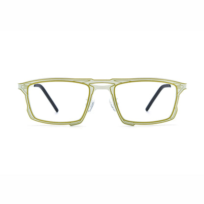 Barledear Citrus Ivory eyeglasses front view with lightweight square pure titanium frame and futuristic geometric line detailing