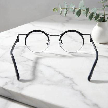 Barledear Classic Noir eyeglasses back view showing adjustable nose pads, slim temples, and comfortable pure titanium frame structure