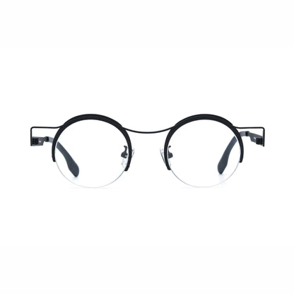 Barledear Classic Noir eyeglasses front view with lightweight round pure titanium semi-rimless frame and clean black finish