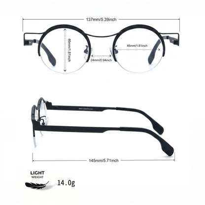 Barledear Classic Noir eyeglasses size chart with 137mm frame width, 46mm lens width, 24mm bridge, 145mm temple length, and 14.0g weight