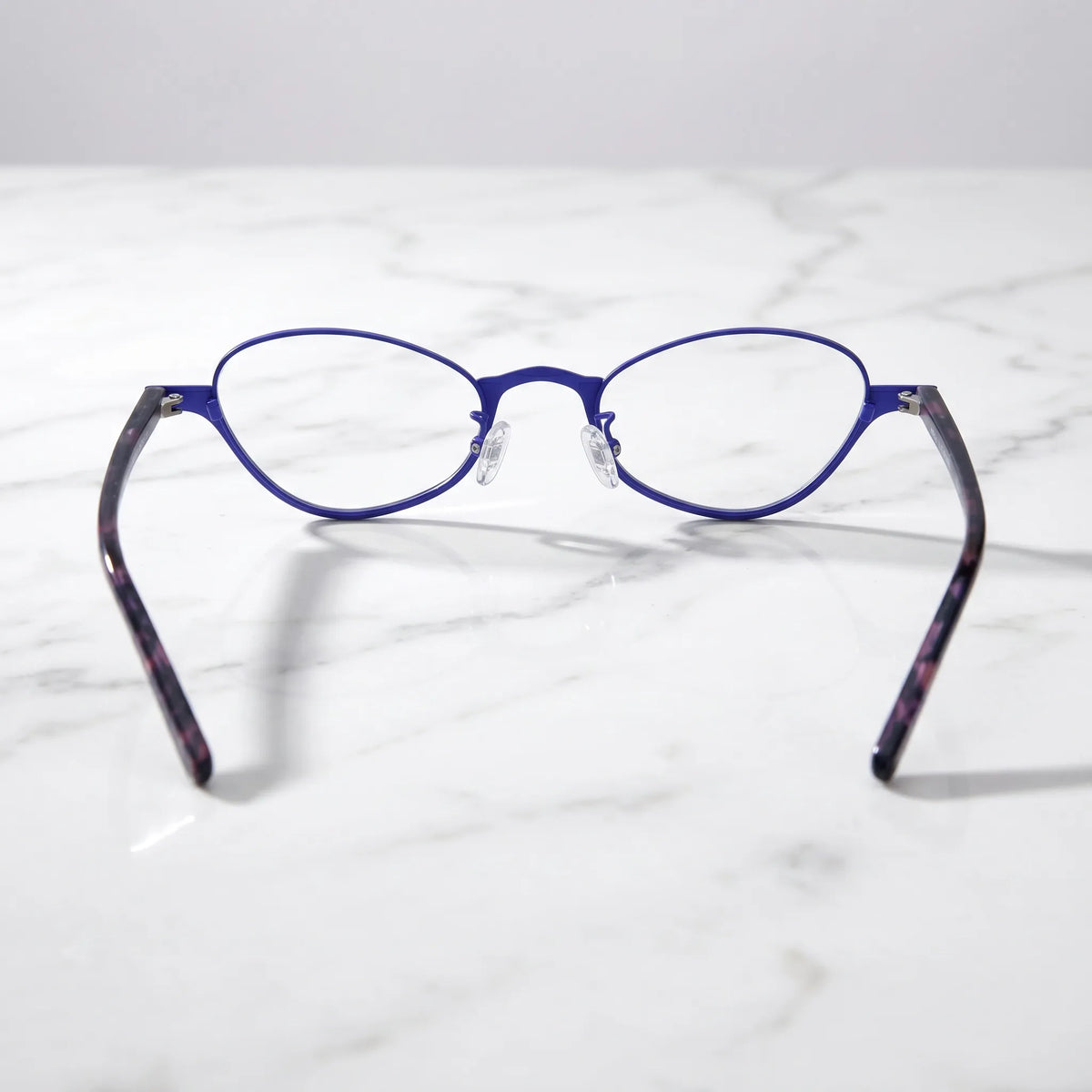 Barledear Cobalt Mosaic eyeglasses back view showing acetate temple arms and full-rim oval frame structure