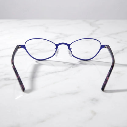 Barledear Cobalt Mosaic eyeglasses back view showing acetate temple arms and full-rim oval frame structure