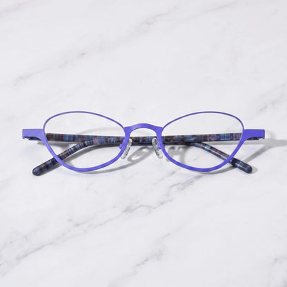 Barledear Cobalt Mosaic eyeglasses folded display showing dark patterned temples and lightweight titanium front