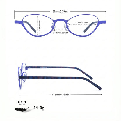 Barledear Cobalt Mosaic eyeglasses size chart with 137 mm frame width 51 mm lens width 34 mm lens height 21 mm bridge and 148 mm temple length