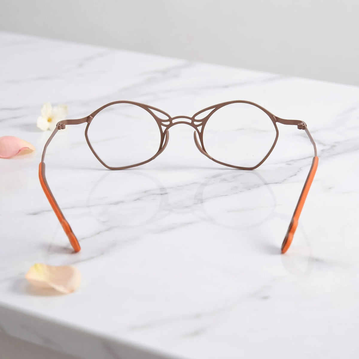 Barledear Cocoa Ember Brown eyeglasses back view showing temple shape and frame structure