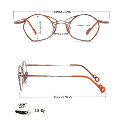 Barledear Cocoa Ember Brown eyeglasses size chart with frame width lens width bridge and temple measurements