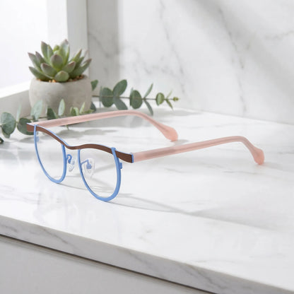 Barledear Cocoa Sky Blush eyeglasses angled side view showing slim temples and bridge detail