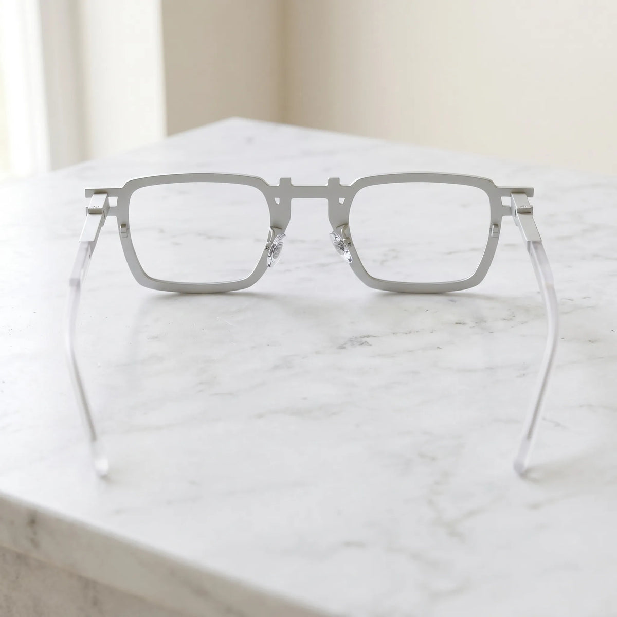 Barledear Confetti White Mosaic eyeglasses back view showing temple shape, square frame structure, and multicolor mosaic finish