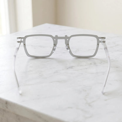 Barledear Confetti White Mosaic eyeglasses back view showing temple shape, square frame structure, and multicolor mosaic finish
