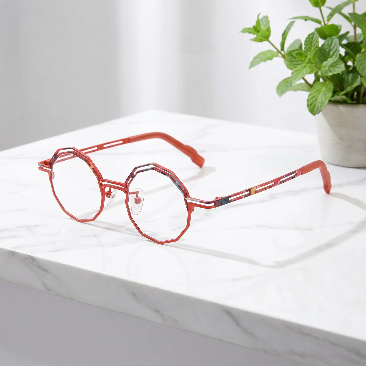Barledear Coral Rouge eyeglasses angled side view showing slim cutout temples and bridge detail