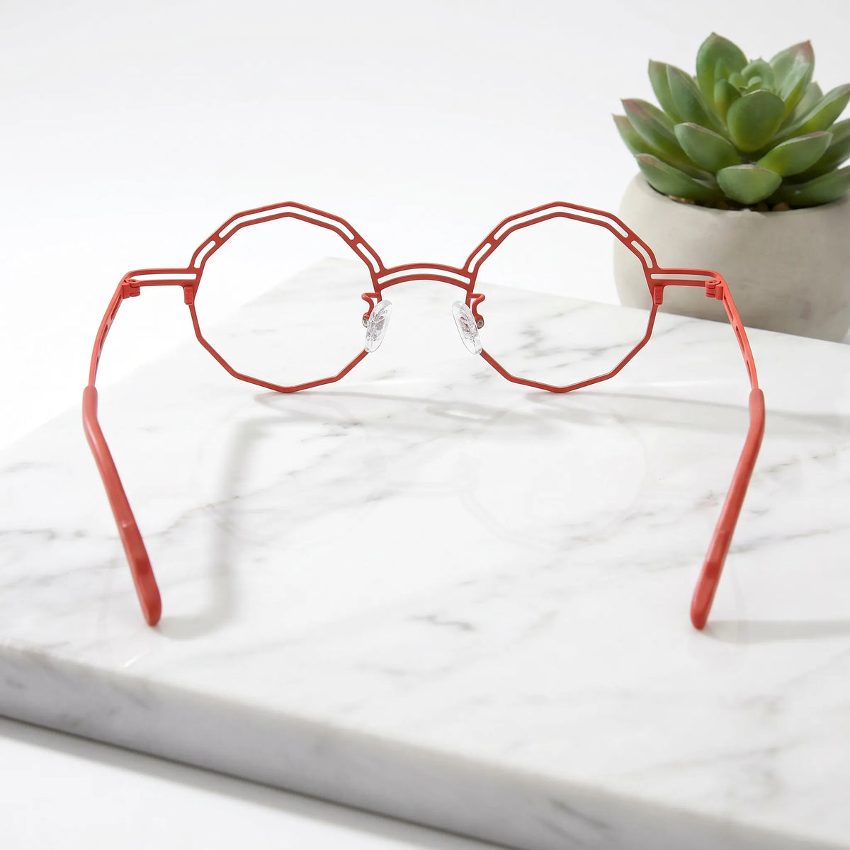 Barledear Coral Rouge eyeglasses back view showing temple shape and full-rim frame structure
